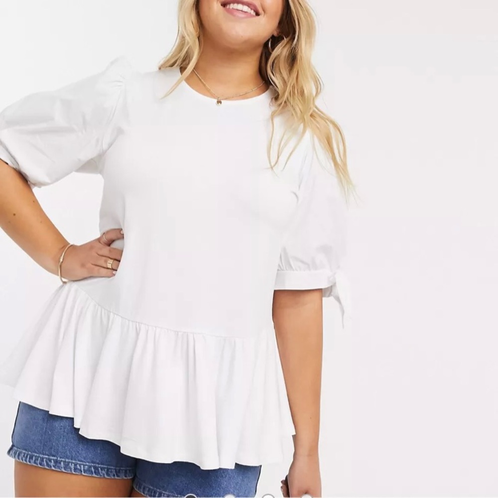 New Look Curve Peplum Puff Sleeve Top